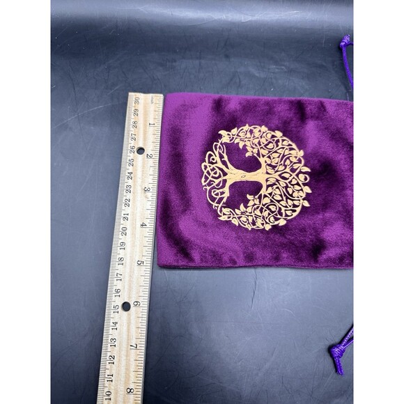 Tarot Cards Bag Pouch 5 X 7 Purple Velvet Gold Tree Of Life Trinkets - Picture 3 of 4